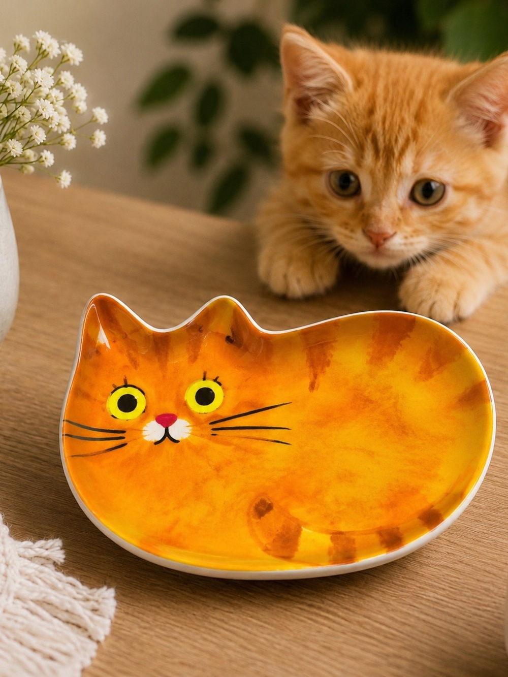 Orange Tabby Cat Shaped Ceramic Trinket Dish Jewelry Tray